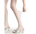 White Sheer Stockings with Rhinestone Bow