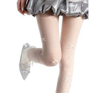 White Sheer Stockings with Rhinestone Bow